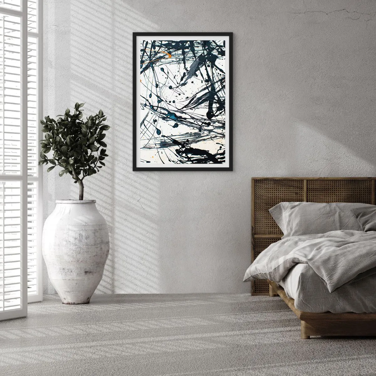 Póster en marco negro - Líneas abstractas expresivas sobre un fondo blanco. - 50x70cm - ¿Con o sin sentido? - Decoración de pared moderna para salón y dormitorio ARTTOR