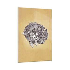 Cuadro sobre vidrio - Impresiones sobre Vidrio - Peces decorativos en estilo de dibujo con patrones. - 80x120cm - De un océano de ornamentos - Decoración de pared moderna para salón y dormitorio ARTTOR