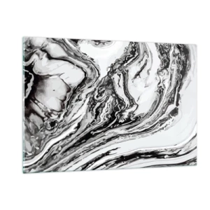 Cuadro sobre vidrio - Impresiones sobre Vidrio - Un patrón abstracto en tonos de blanco y negro que se asemeja a ondas. - 120x80cm - Al principio existía el caos - Decoración de pared moderna para salón y dormitorio ARTTOR