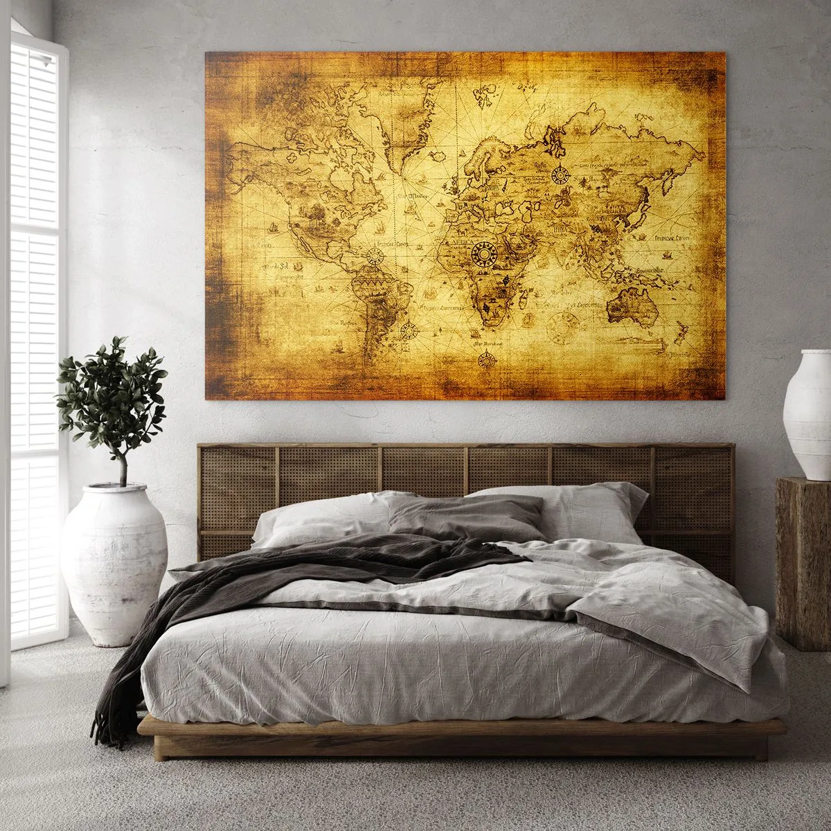 Cuadro sobre vidrio - Impresiones sobre Vidrio - Mapa del mundo antiguo de época - 120x80cm - Extraño es este mundo - Decoración de pared moderna para salón y dormitorio ARTTOR