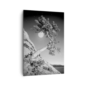 Cuadro sobre lienzo - Impresión de Imagen - Árbol en blanco y negro en un acantilado con la luna al fondo - 70x100cm - Un guerrero victorioso - Decoración de pared moderna para salón y dormitorio ARTTOR