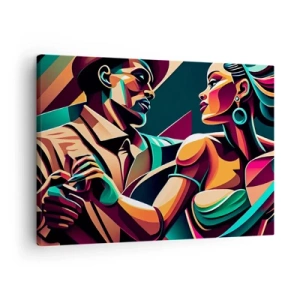 Cuadro sobre lienzo - Impresión de Imagen - Una pareja estilizada bailando en colores vibrantes y geométricos. - 70x50cm - Al ritmo del corazón - Decoración de pared moderna para salón y dormitorio ARTTOR