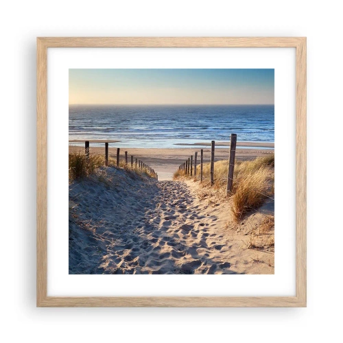 Póster en marco roble claro - El sonido del mar, el canto de los pájaros, una playa virgen entre las dunas... - 40x40 cm