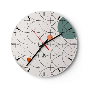 Reloj de pared - Reloj de vidrio - Composición de arte pop con líneas negras y círculos de colores. - 30x30cm - Con espíritu pop-art - Decoración de pared moderna para salón, cocina y dormitorio ARTTOR
