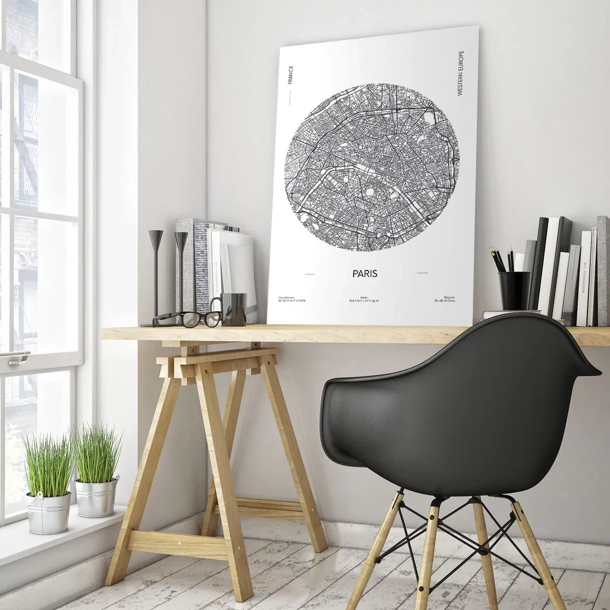 Cuadro sobre vidrio - Impresiones sobre Vidrio - Mapa de París en estilo minimalista - 80x120cm - Anatomía de París - Decoración de pared moderna para salón y dormitorio ARTTOR