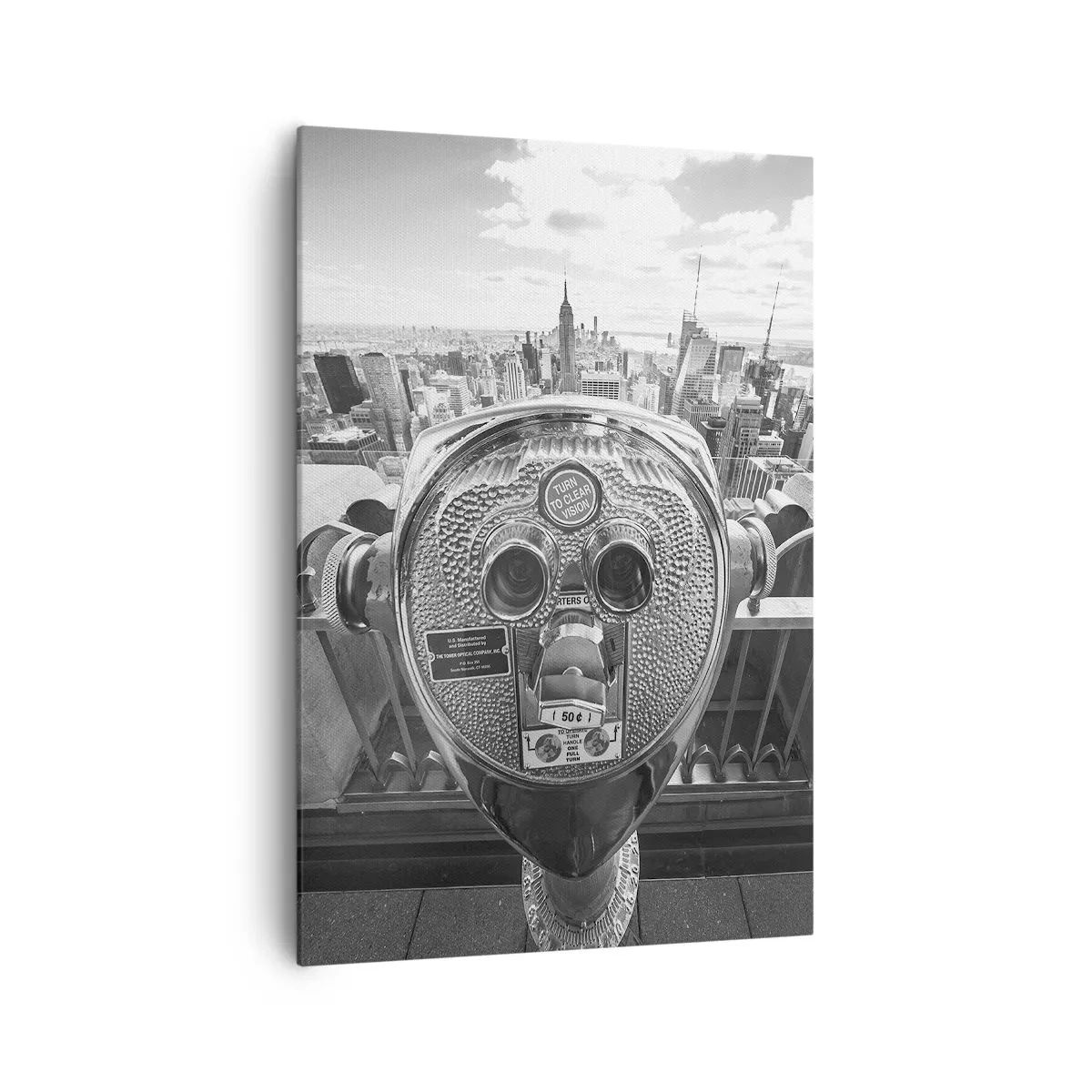 Cuadro sobre lienzo - Impresión de Imagen - Vista monocromática a través del telescopio del panorama de la ciudad. - 70x100cm - Sobre la ciudad - Decoración de pared moderna para salón y dormitorio ARTTOR