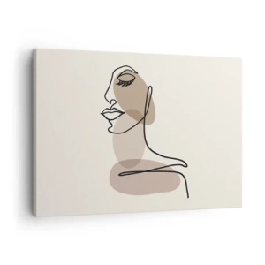 Cuadro sobre lienzo - Impresión de Imagen - Un perfil femenino en un estilo de arte lineal minimalista. - 70x50cm - Una línea de hermosura - Decoración de pared moderna para salón y dormitorio ARTTOR