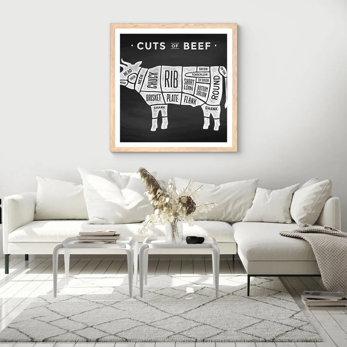 Póster en marco roble claro - Manual del carnicero - 60x60 cm