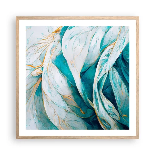 Póster en marco roble claro - Abstracción azul con motivos dorados - 60x60 cm