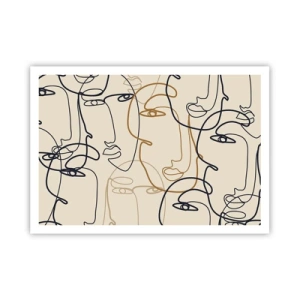 Póster - Caras de arte lineal minimalista sobre un fondo claro - 100x70cm - Retrato multiplicado - Decoración de pared moderna para salón y dormitorio ARTTOR