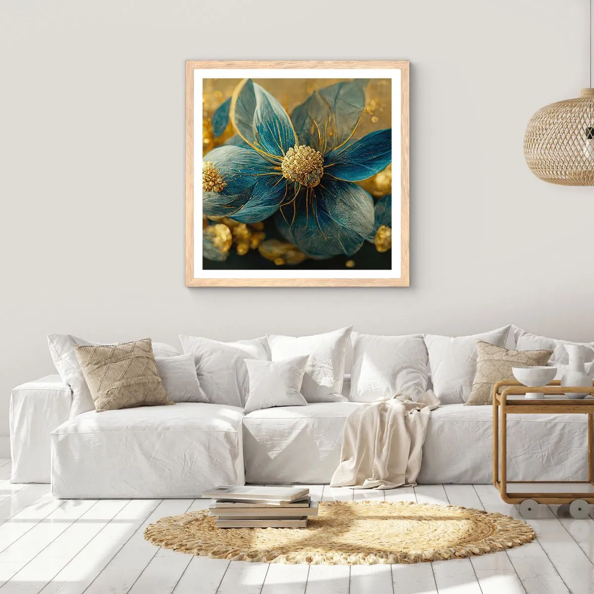 Póster en marco roble claro - Flor de oro - 60x60 cm