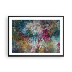 Póster en marco negro - Una abstracción colorida que se asemeja a flores en flor. - 70x50cm - En plena floración - Decoración de pared moderna para salón y dormitorio ARTTOR
