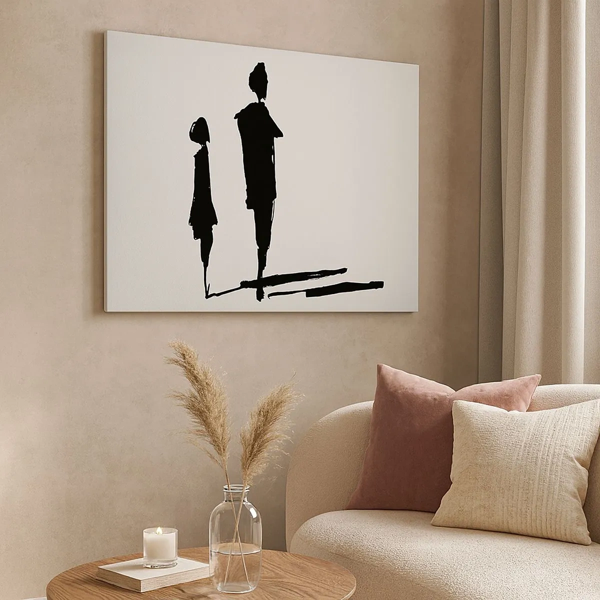 Cuadro sobre lienzo - Impresión de Imagen - Siluetas de dos personas en negro sobre un fondo claro - 70x50cm - ¿Seguro que juntos? - Decoración de pared moderna para salón y dormitorio ARTTOR