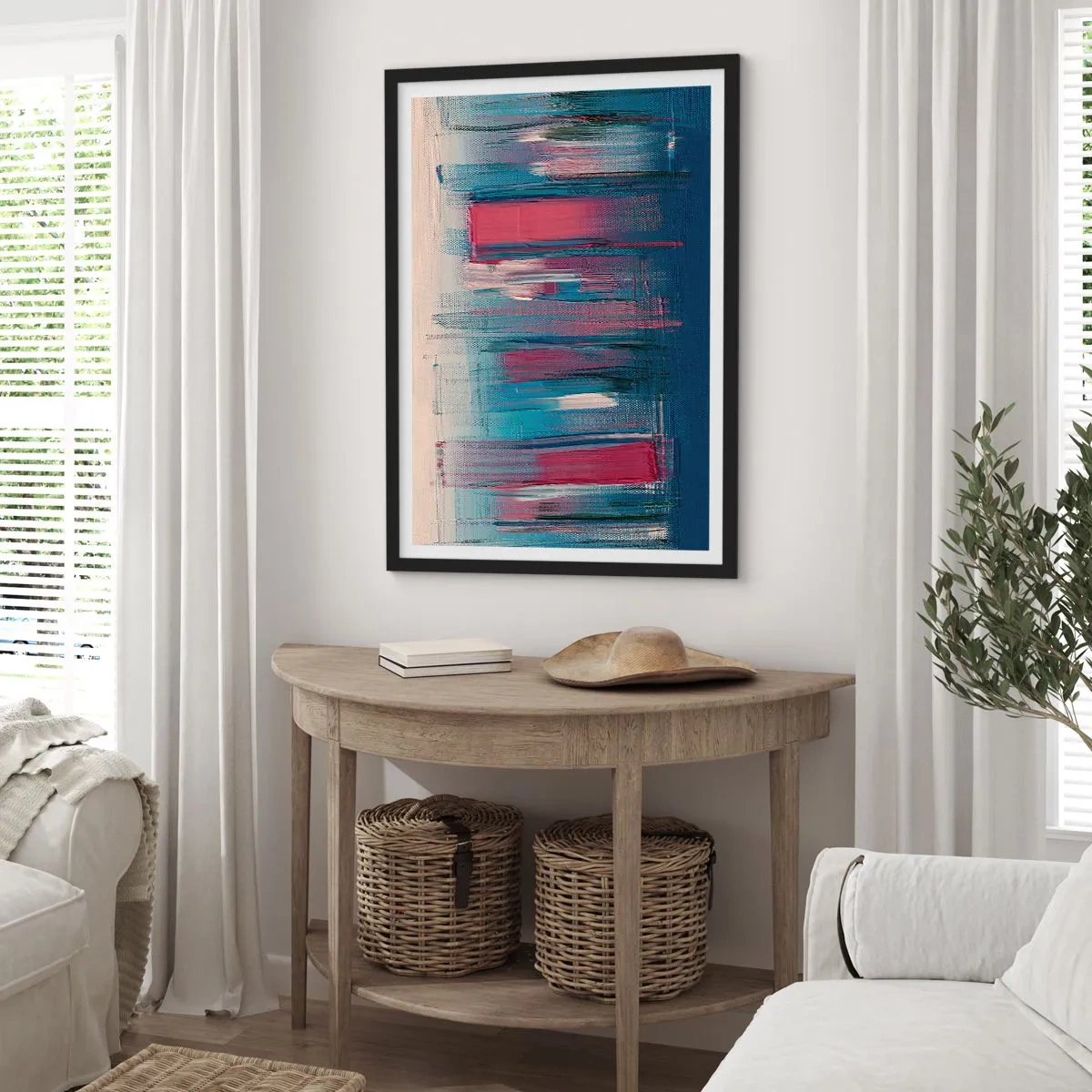 Póster en marco negro - Composición vertical en azul y rojo - 61x91 cm