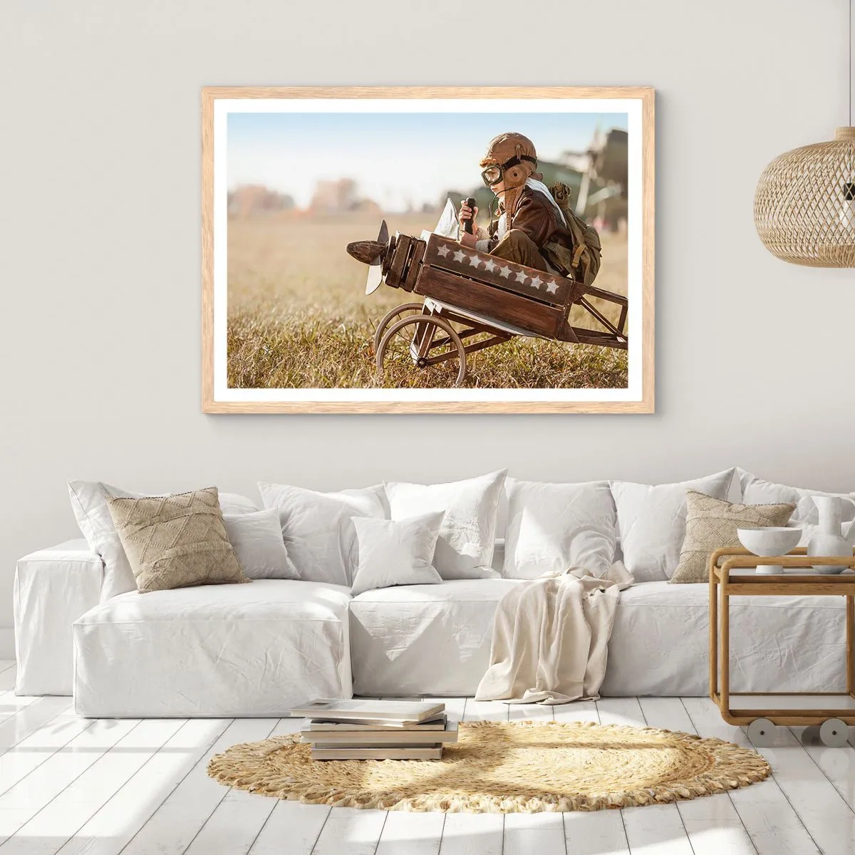 Póster en marco roble claro - Despegue hacia un sueño - 100x70 cm