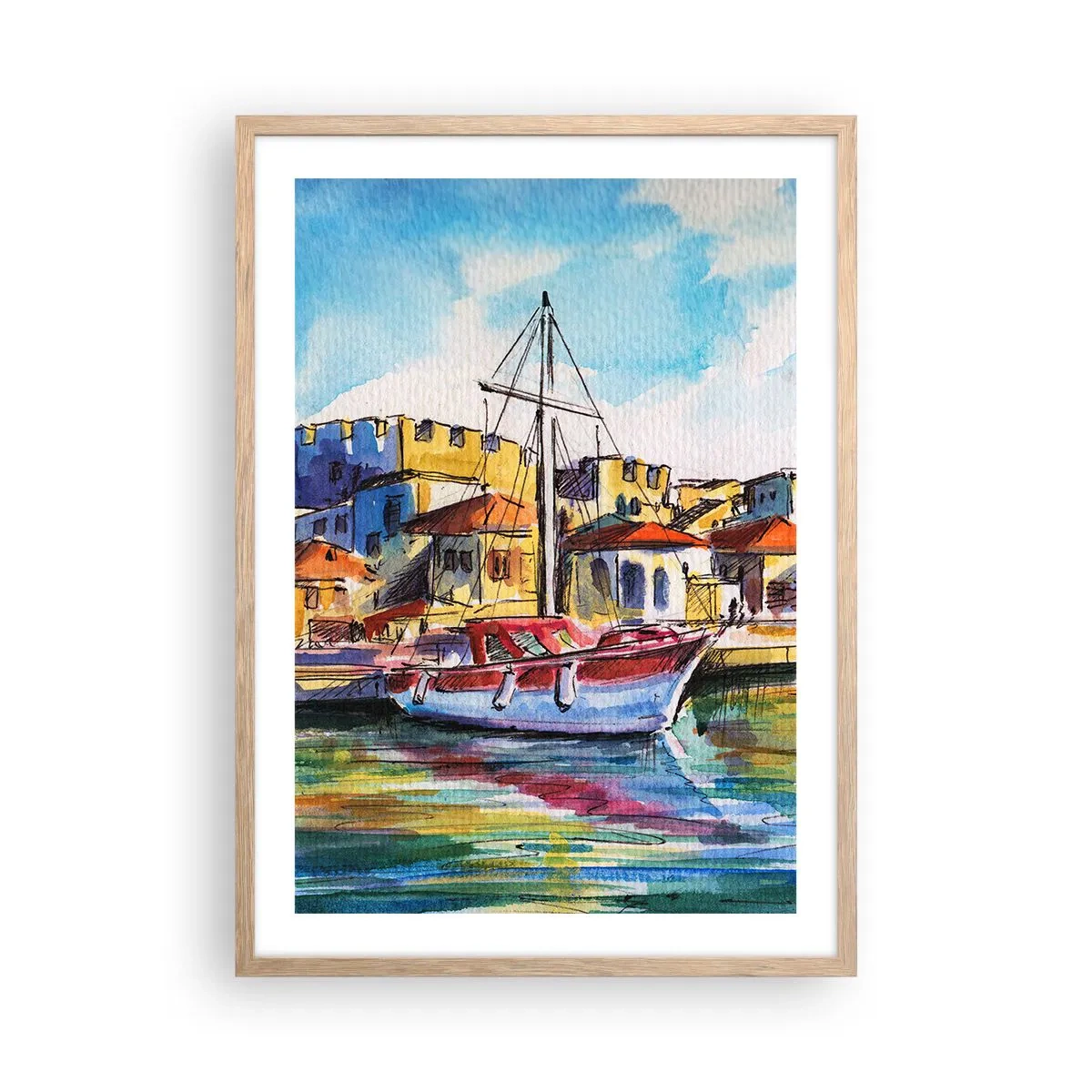 Póster en marco roble claro - Tarde de arco iris - 50x70 cm