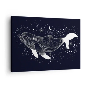Cuadro sobre lienzo - Impresión de Imagen - Una ilustración gráfica de una ballena en estilo espacial. - 70x50cm - En el océano del universo - Decoración de pared moderna para salón y dormitorio ARTTOR