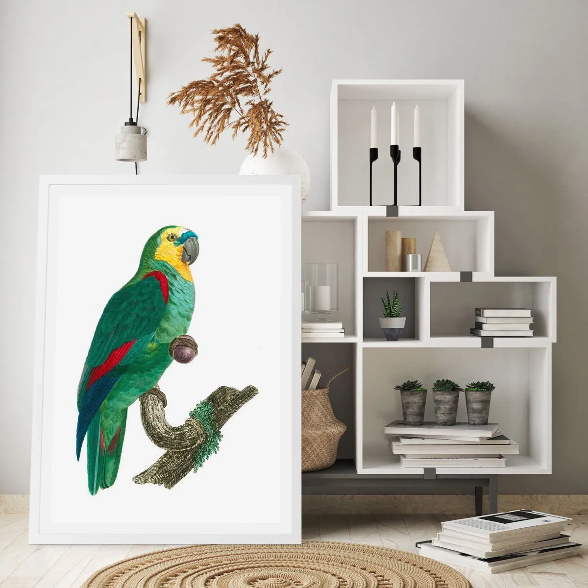 Póster en marco blanco - Retrato de un loro - 70x100 cm