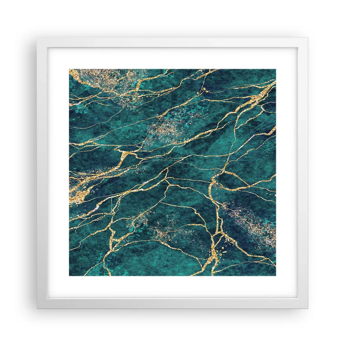 Póster en marco blanco - Riachuelos de oro - 40x40 cm