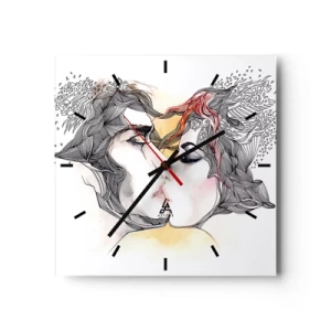 Reloj de pared - Reloj de vidrio - Retrato artístico de una pareja con motivos abstractos en el cabello. - 30x30cm - El mundo no importa - Decoración de pared moderna para salón y dormitorio ARTTOR