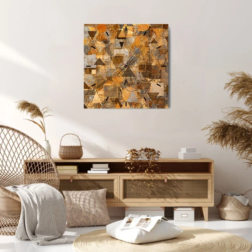 Reloj de pared - Reloj de vidrio - Patrones geométricos abstractos en tonos dorados - 30x30cm - El mundo en formas - Decoración de pared moderna para salón y dormitorio ARTTOR