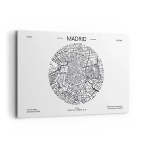 Cuadro sobre lienzo - Impresión de Imagen - Mapa de Madrid en estilo minimalista en blanco y negro - 120x80cm - Anatomía de Madrid - Decoración de pared moderna para salón y dormitorio ARTTOR