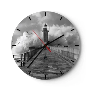 Reloj de pared - Reloj de vidrio - Un faro con el telón de fondo de olas agitadas y gaviotas. - 30x30cm - Audaz - Decoración de pared moderna para salón, cocina y dormitorio ARTTOR