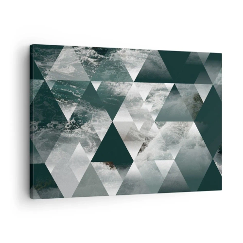 Cuadro sobre lienzo - Impresión de Imagen - Patrón geométrico con motivo de ondas en tonos verdes. - 70x50cm - Una perspectiva de cristal - Decoración de pared moderna para salón y dormitorio ARTTOR