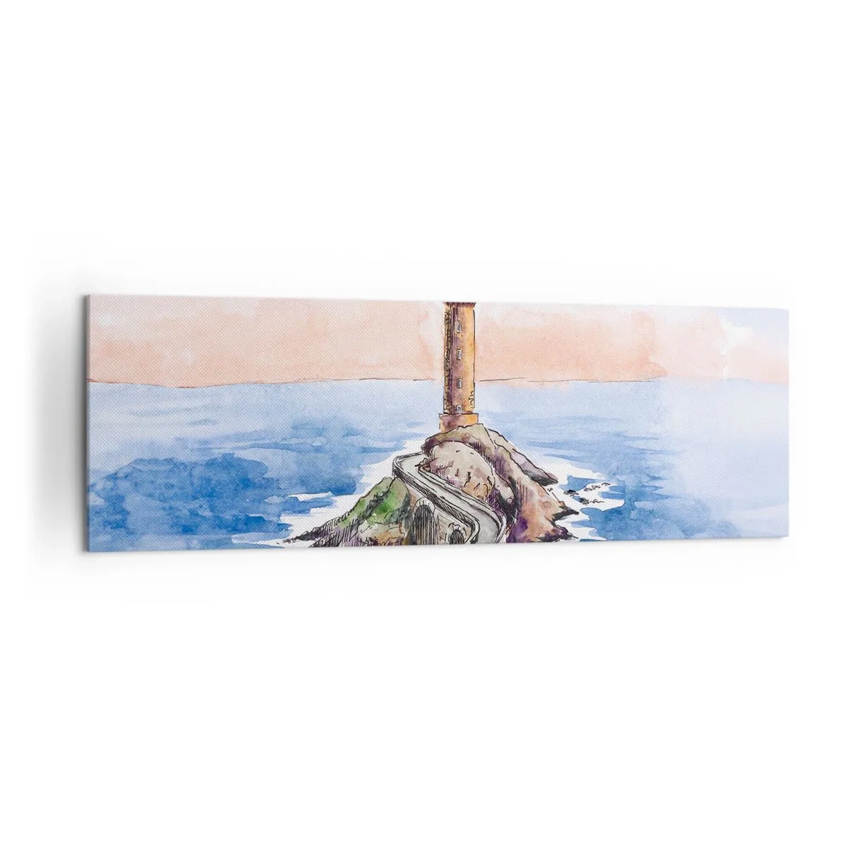 Cuadro sobre lienzo - Impresión de Imagen - Un faro en una costa rocosa - 160x50cm - Frente al mar - Decoración de pared moderna para salón y dormitorio ARTTOR