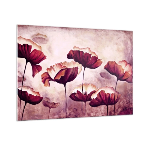 Cuadro sobre vidrio - Impresiones sobre Vidrio - Amapolas rojas y blancas contra un cielo brillante - 100x70cm - Pétalo rojo y blanco - Decoración de pared moderna para salón y dormitorio ARTTOR