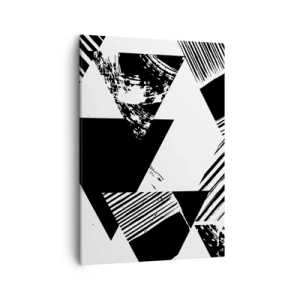 Cuadro sobre lienzo - Impresión de Imagen - Patrones geométricos en forma minimalista en blanco y negro. - 50x70cm - Una lluvia de triángulos - Decoración de pared moderna para salón y dormitorio ARTTOR