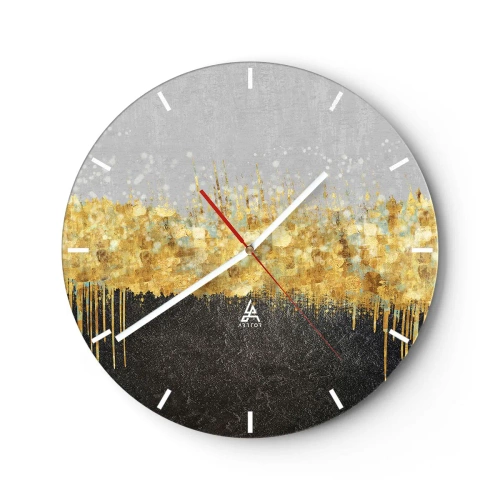Reloj de pared - Reloj de vidrio - Reflejos dorados en una composición artística sobre un fondo negro y gris. - 30x30cm - Hacia arriba y hacia abajo - Decoración de pared moderna para salón, cocina y dormitorio ARTTOR