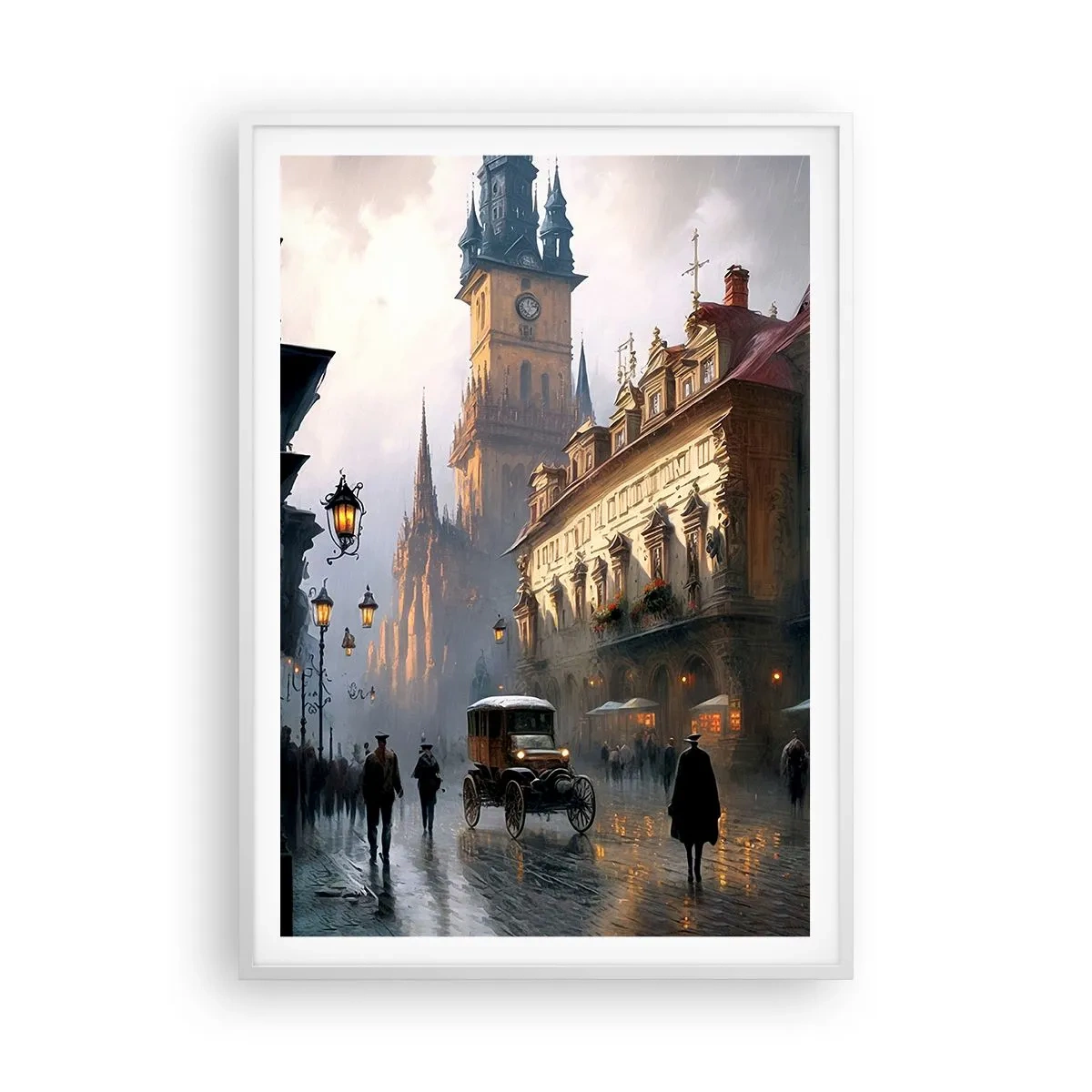 Póster en marco blanco - La magia de una noche de Praga - 70x100 cm