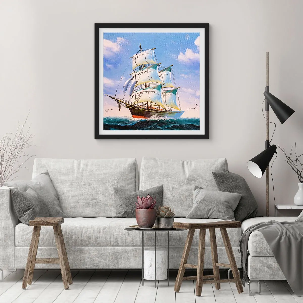 Póster en marco negro - Orgulloso con el viento - 60x60 cm