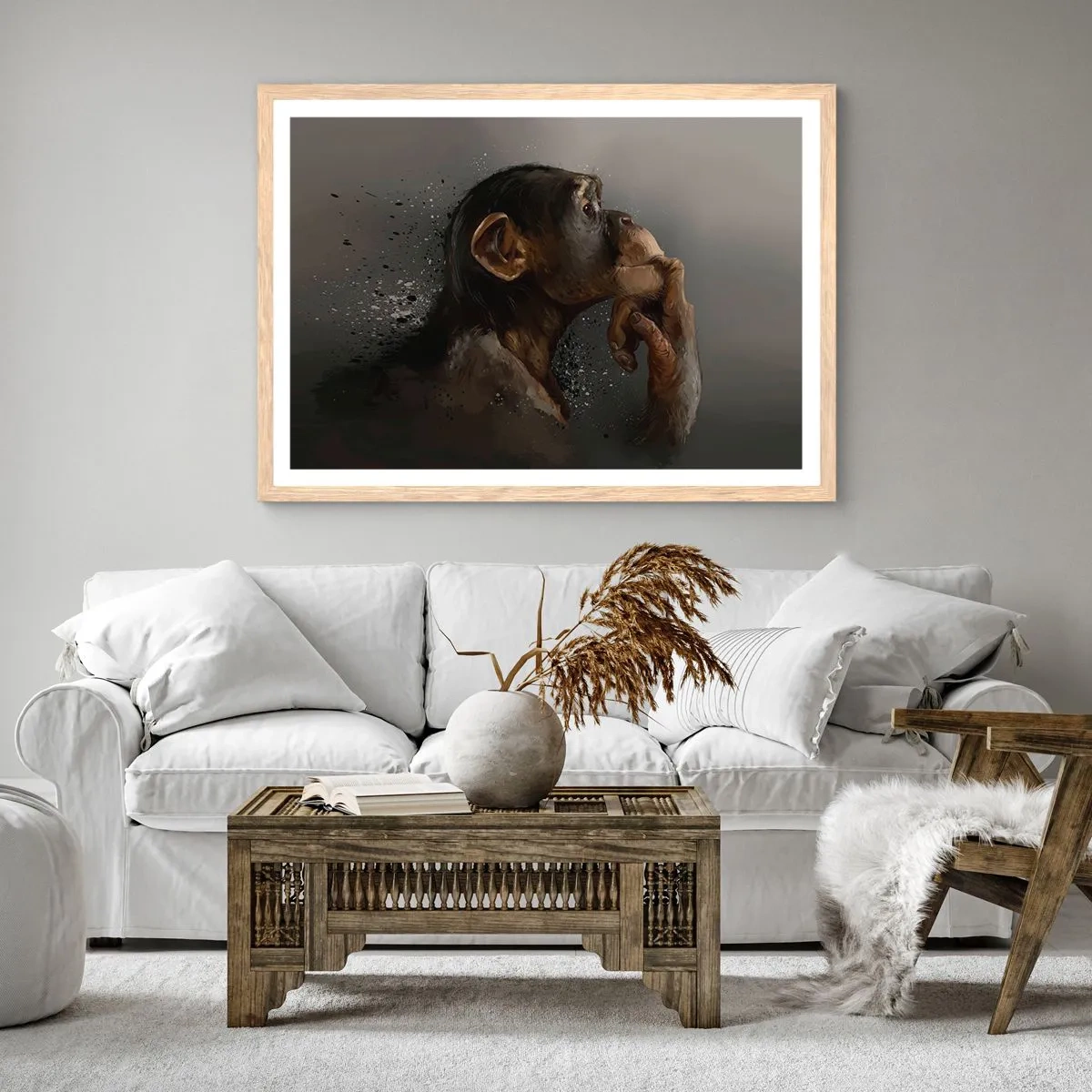 Póster en marco roble claro - La evolución del pensador - 50x40 cm