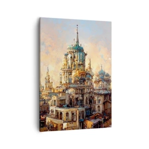 Cuadro sobre lienzo - Impresión de Imagen - Torres arquitectónicas bajo los rayos del sol poniente - 50x70cm - Una ciudad de ciudades - Decoración de pared moderna para salón y dormitorio ARTTOR