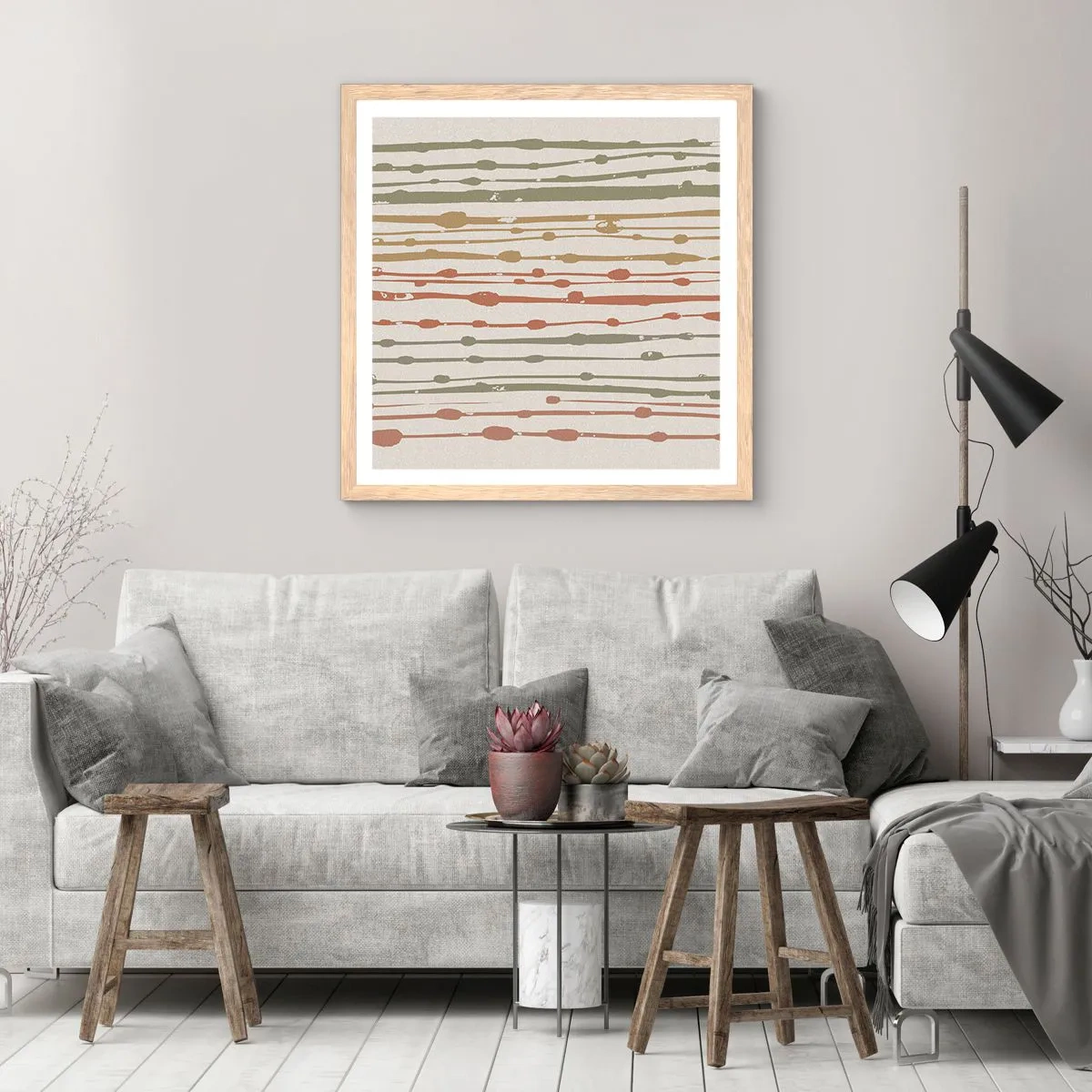 Póster en marco roble claro - Composición de notas musicales - 40x40 cm