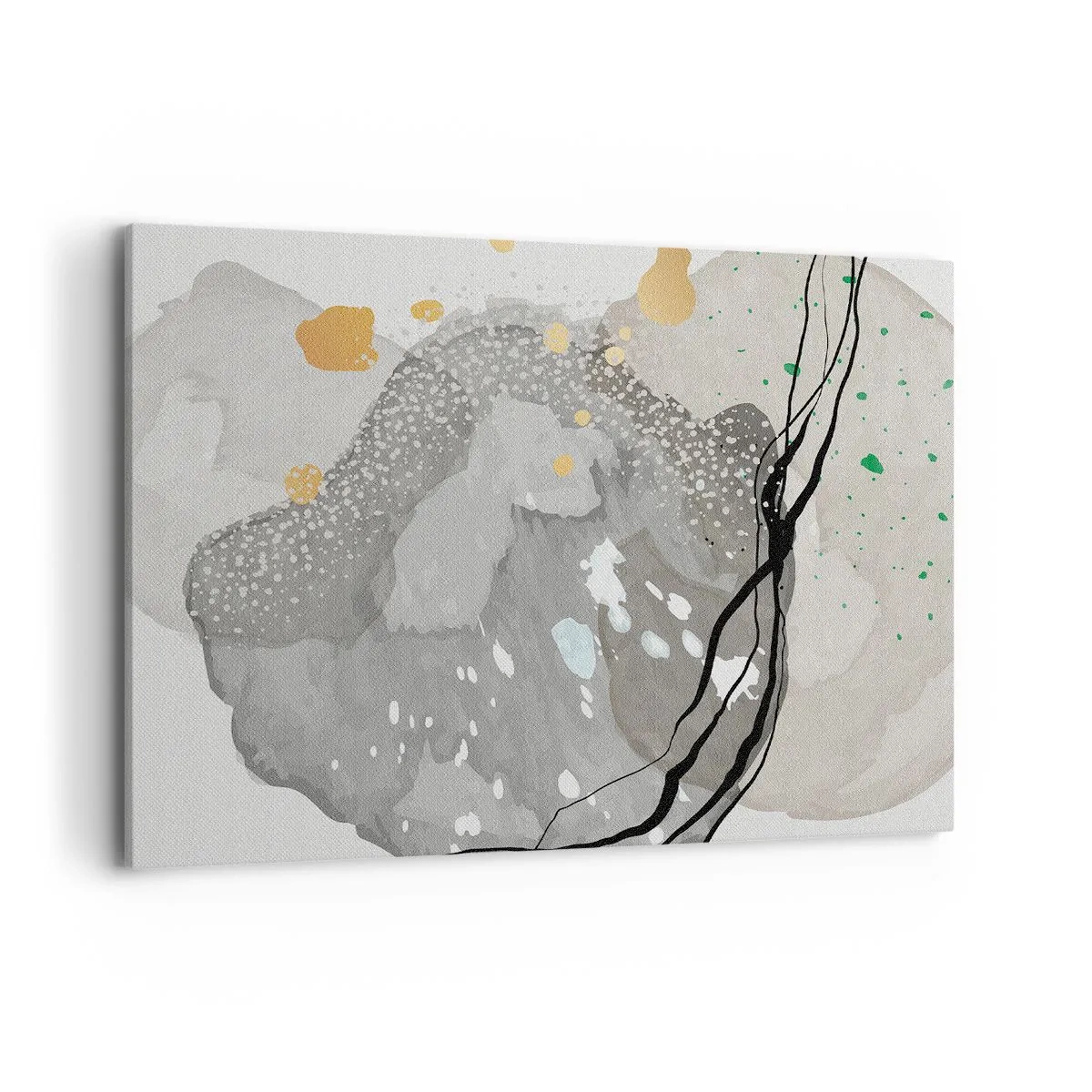 Cuadro sobre lienzo - Impresión de Imagen - Formas orgánicas en tonos grises con acentos negros y dorados. - 100x70cm - Composición orgánica - Decoración de pared moderna para salón y dormitorio ARTTOR