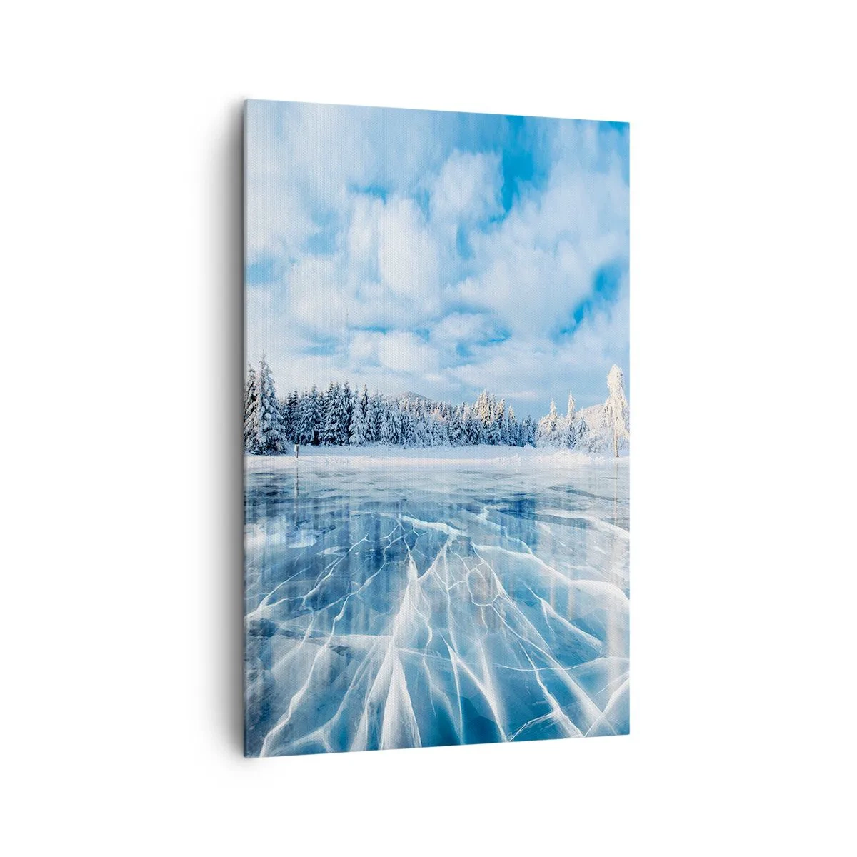 Cuadro sobre lienzo - Impresión de Imagen - Un lago congelado rodeado de un bosque cubierto de nieve. - 80x120cm - Vista deslumbrante y cristalina - Decoración de pared moderna para salón y dormitorio ARTTOR