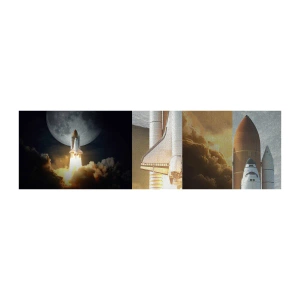 Muestra de fotomural Premium Canvas - El comienzo de una aventura sobrenatural - Luna, un cohete espacial, NASA - 100x30 cm
