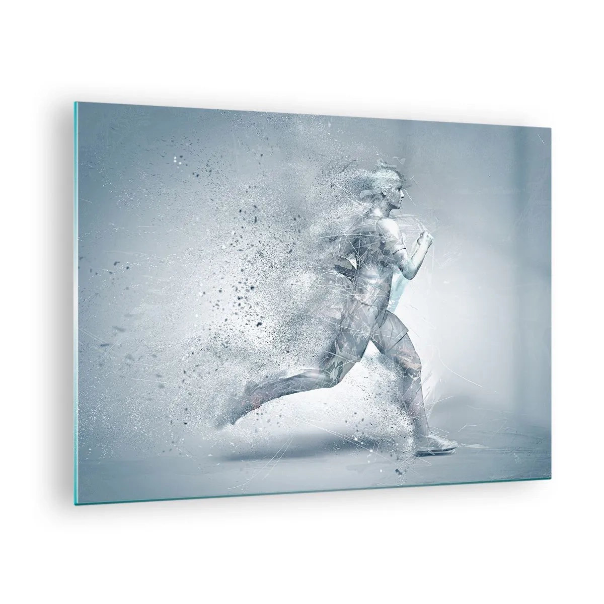 Cuadro sobre vidrio - Impresiones sobre Vidrio - Silueta de una figura corriendo en forma abstracta - 70x50cm - Energía cristalina - Decoración de pared moderna para salón y dormitorio ARTTOR