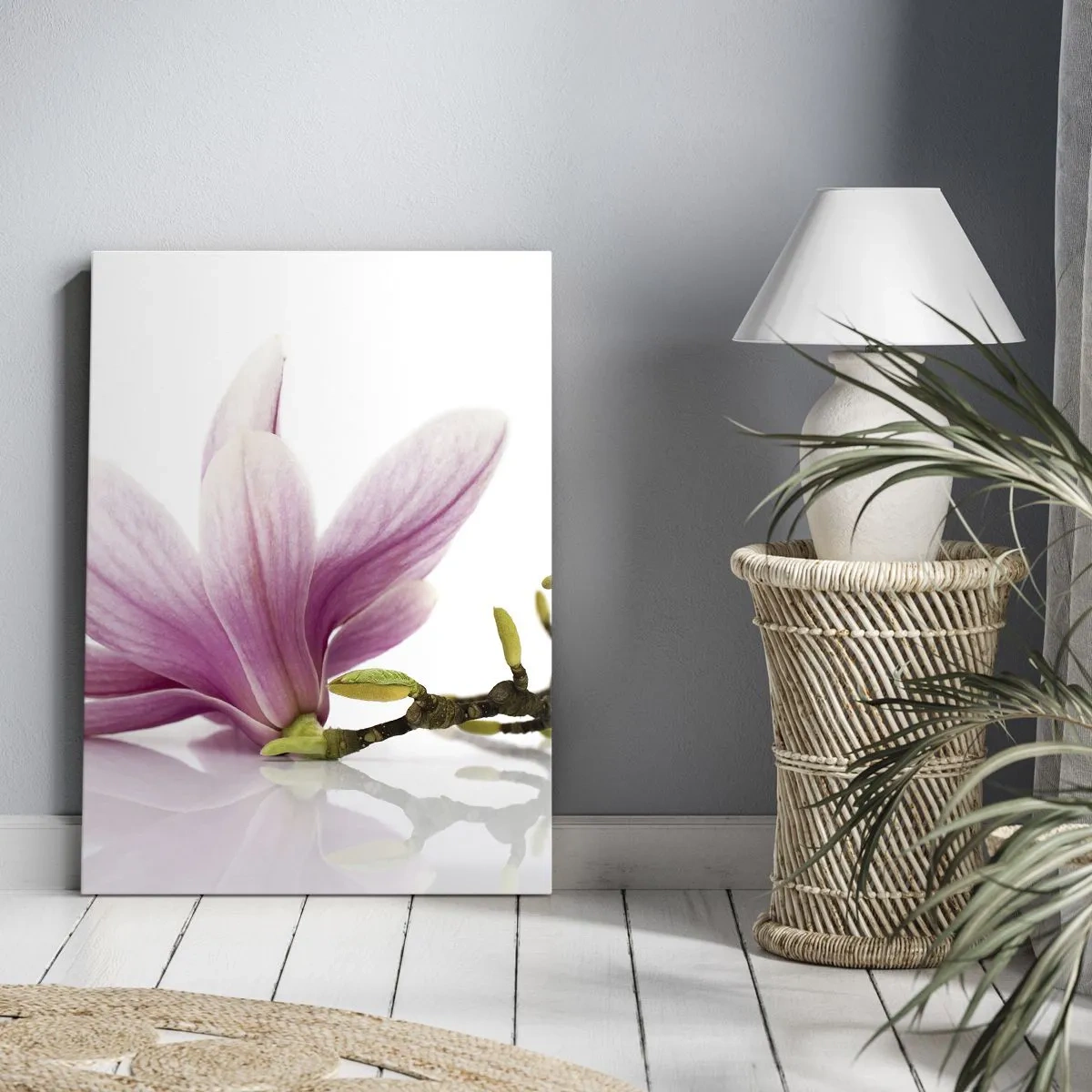 Cuadro sobre lienzo - Impresión de Imagen - Delicadas magnolias rosas sobre un fondo blanco. - 50x70cm - Suave como un soplo de primavera - Decoración de pared moderna para salón y dormitorio ARTTOR