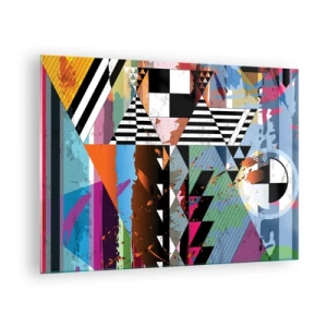 Cuadro sobre vidrio - Impresiones sobre Vidrio - Abstracción geométrica con variedad de formas y colores. - 70x50cm - Geométrico y orgánico - Decoración de pared moderna para salón y dormitorio ARTTOR