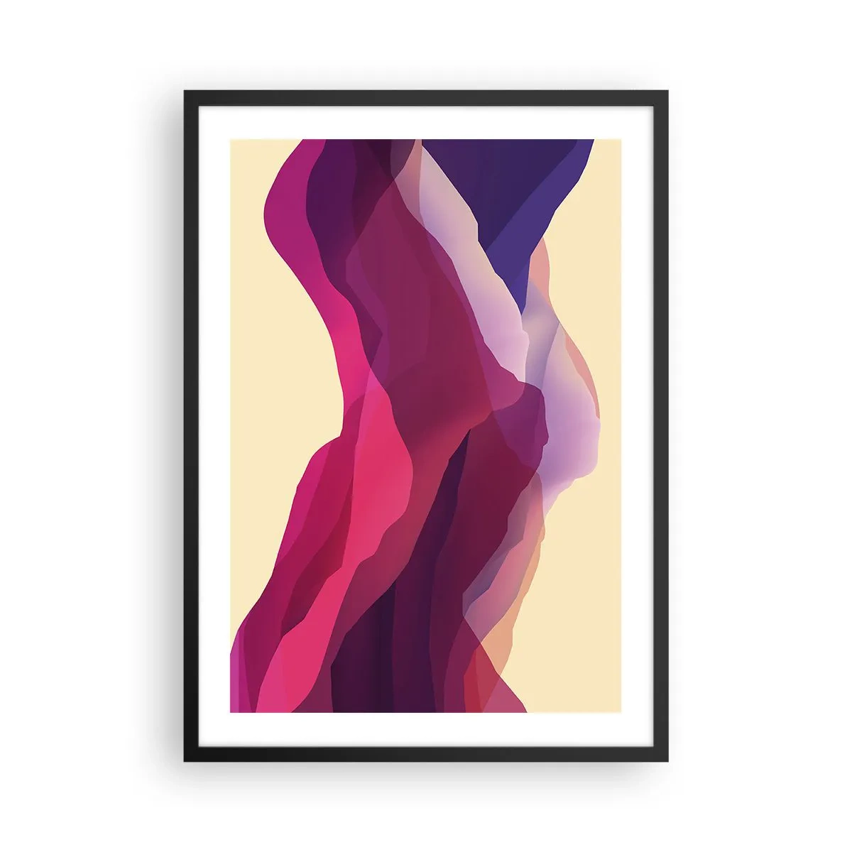 Póster en marco negro - Ondas abstractas en tonos morados sobre un fondo claro - 50x70cm - Ondas púrpuras - Decoración de pared moderna para salón y dormitorio ARTTOR