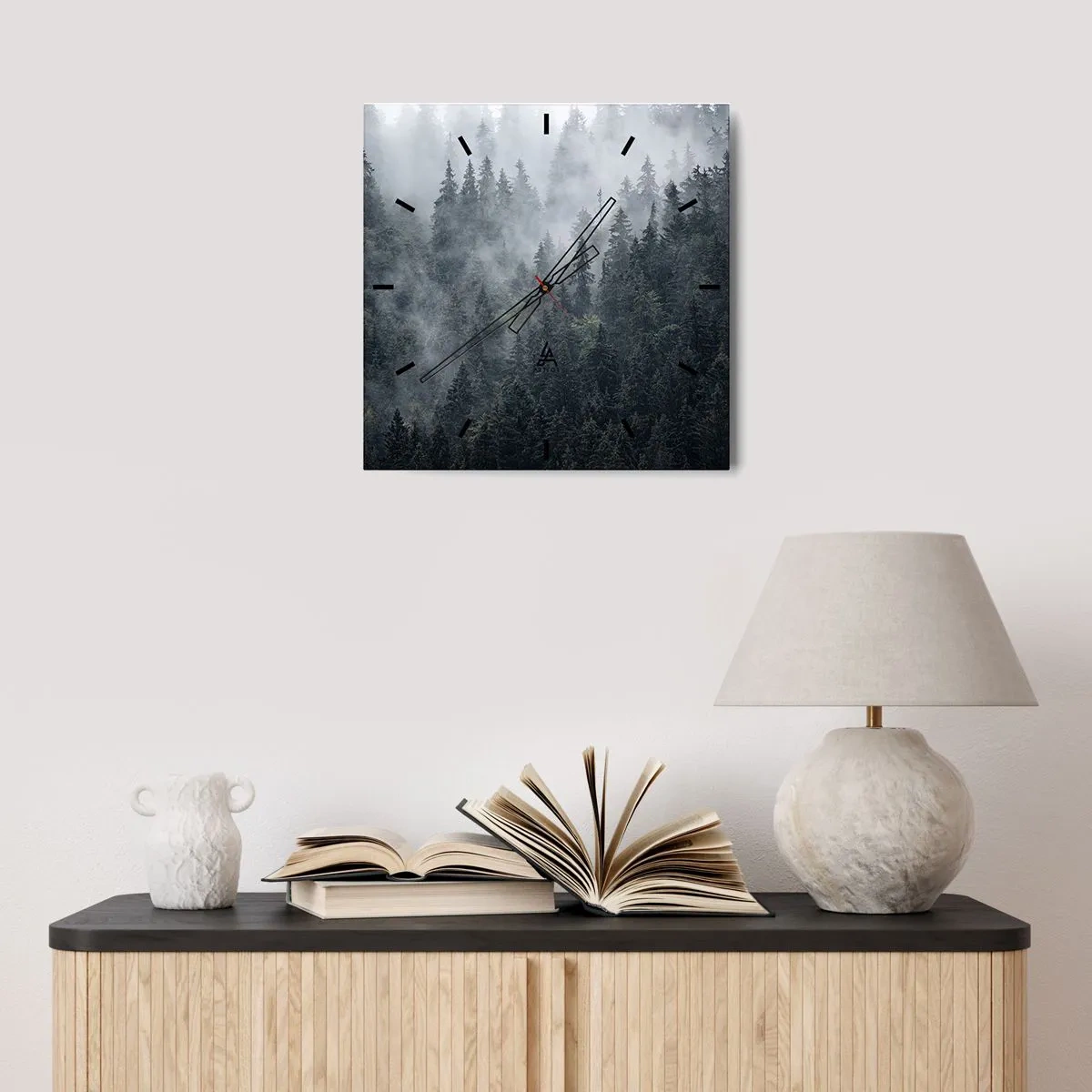 Reloj de pared - Reloj de vidrio - Amanecer en el bosque - 30x30 cm