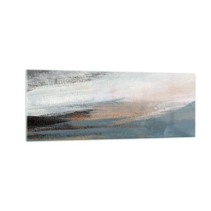 Cuadro sobre vidrio - Impresiones sobre Vidrio - Paisaje abstracto en tonos tenues de azul y beige. - 140x50cm - Abstracción: paisaje nórdico - Decoración de pared moderna para salón y dormitorio ARTTOR