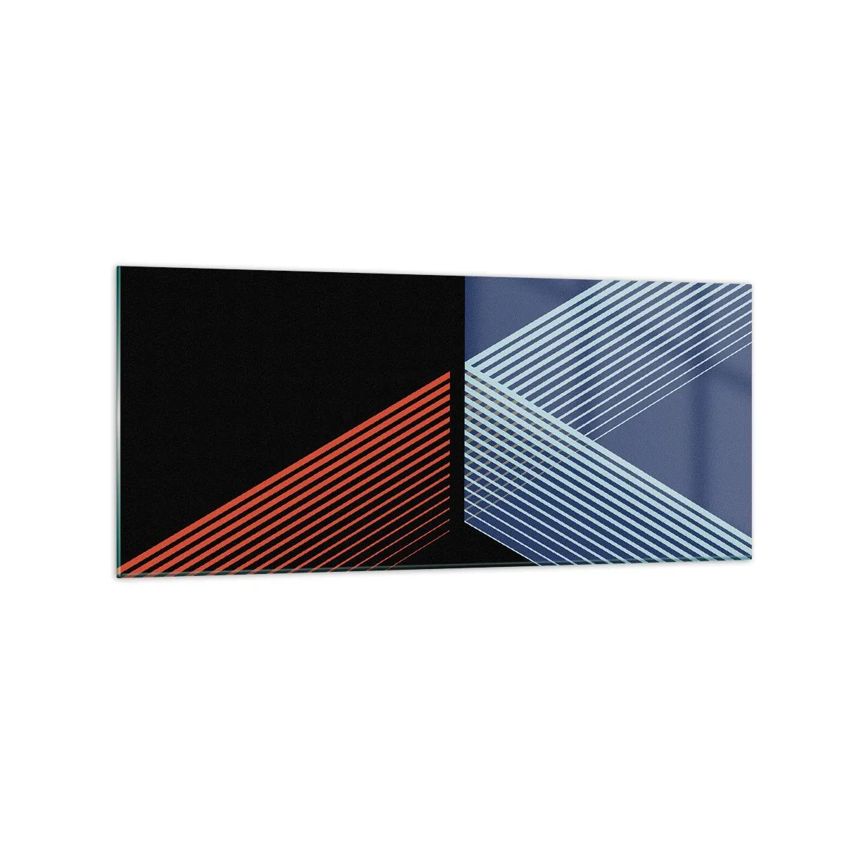 Cuadro sobre vidrio - Impresiones sobre Vidrio - Líneas geométricas en tonos rojos y azules. - 120x50cm - La rectitud - Decoración de pared moderna para salón y dormitorio ARTTOR