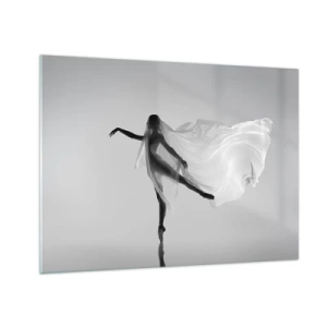 Cuadro sobre vidrio - Impresiones sobre Vidrio - Silueta de una bailarina con un velo flotante en movimiento. - 70x50cm - Ligereza y gracia - Decoración de pared moderna para salón y dormitorio ARTTOR