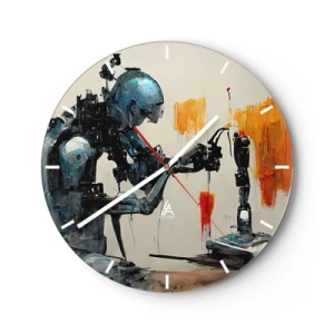 Reloj de pared - Reloj de vidrio - Robot humanoide ensamblando una extremidad artificial - 30x30cm - Próximamente... - Decoración de pared moderna para salón, cocina y dormitorio ARTTOR