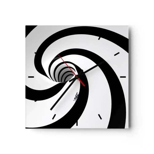 Reloj de pared - Reloj de vidrio - Espiral abstracta en blanco y negro con efecto de remolino - 30x30cm - ¿Ceder al torbellino? - Decoración de pared moderna para salón y dormitorio ARTTOR
